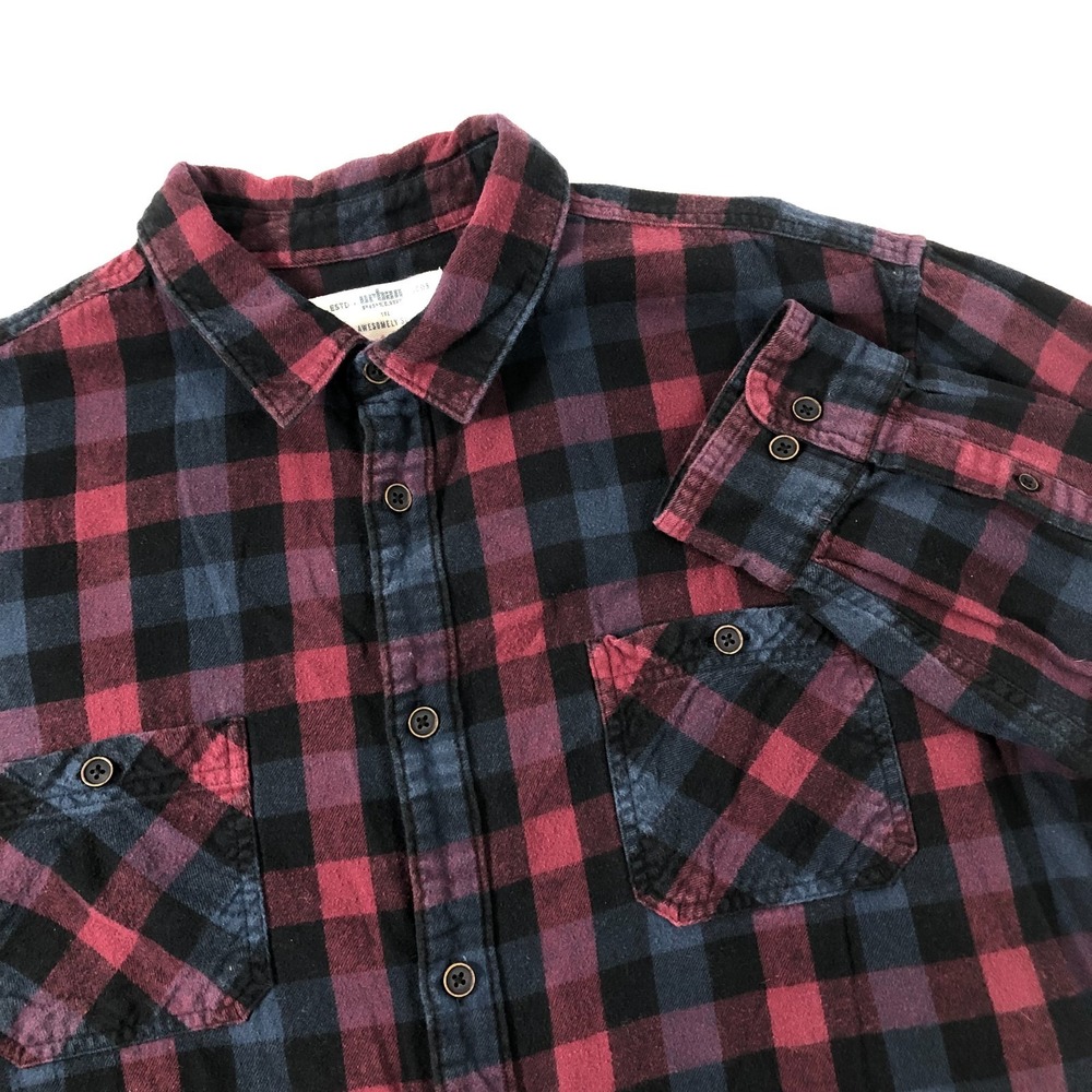 Urban Pipeline Ultimate Flannel Men's XXL Plaid Red Black L/S‎ Button Shirt Soft